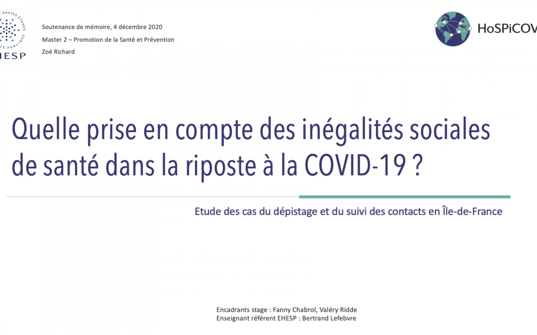 Mémoire de Zoé Richard : La prise en compte des inégalités sociales en santé dans la riposte à la COVID-19